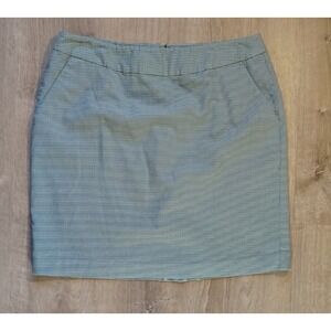 L.L. BEAN Favorite Fit Blue Houndstooth Plaid Lined Skirt Sz 16 Pockets Wool Mix